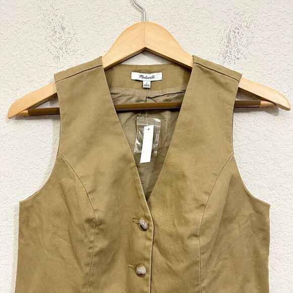 MADEWELL Button-Front Vest (Re)generative Chino Dark Khaki Twill NWT - Picture 5 of 12